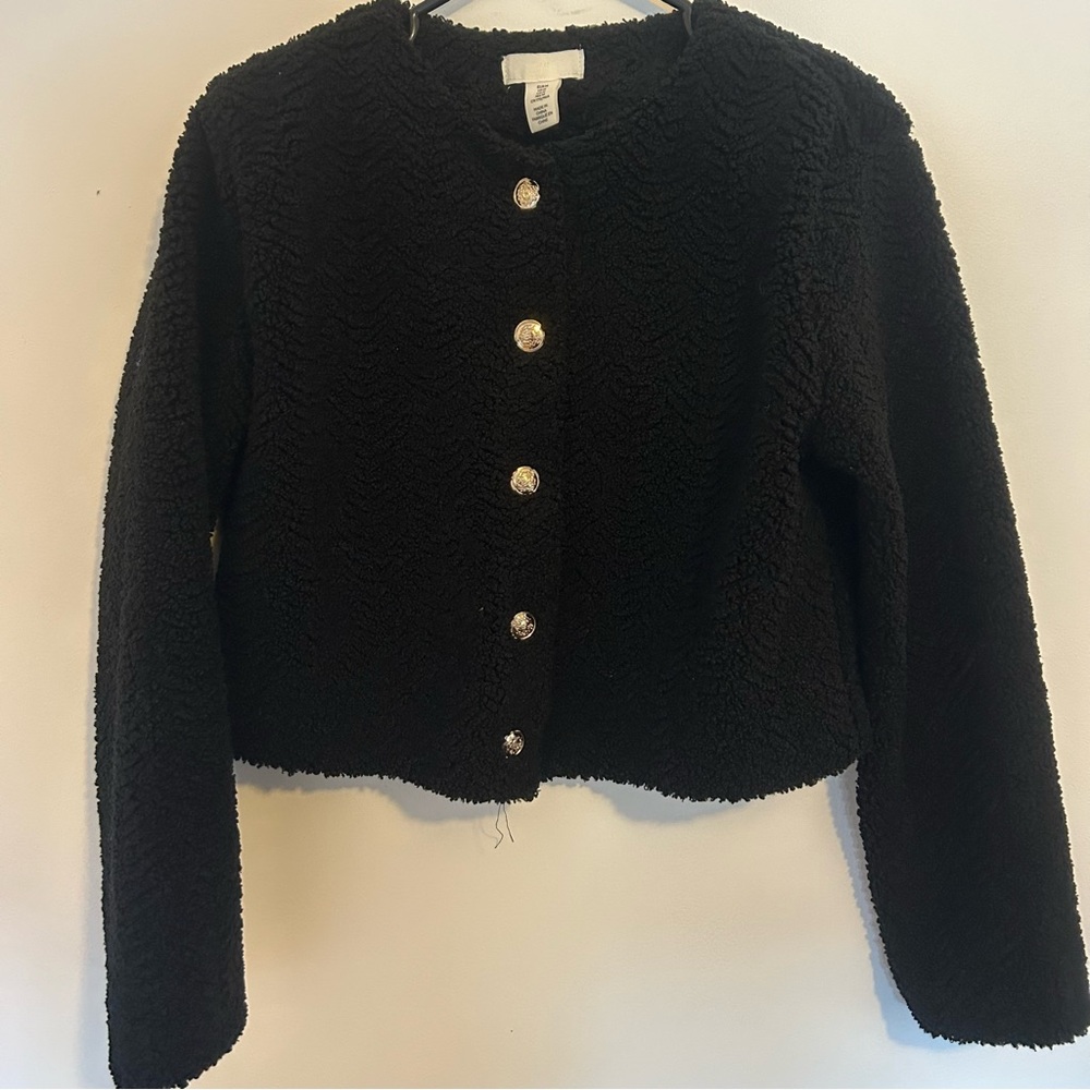H& M- Black Teddy Textured Women's Cartigan